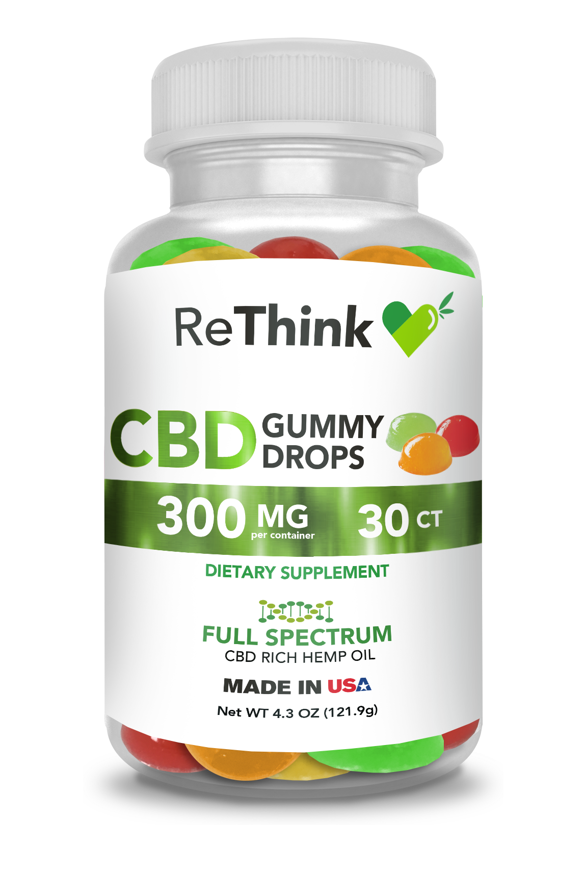 ReThink Hemp / CBD Gummy Drops 300mg  / 30 ct Bottle  | SKU: 73901
